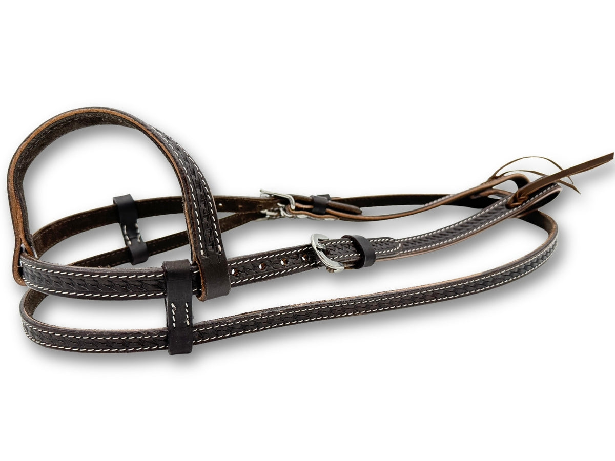 Bridon western une oreille marron foncé estampé vannerie, ferrures inox