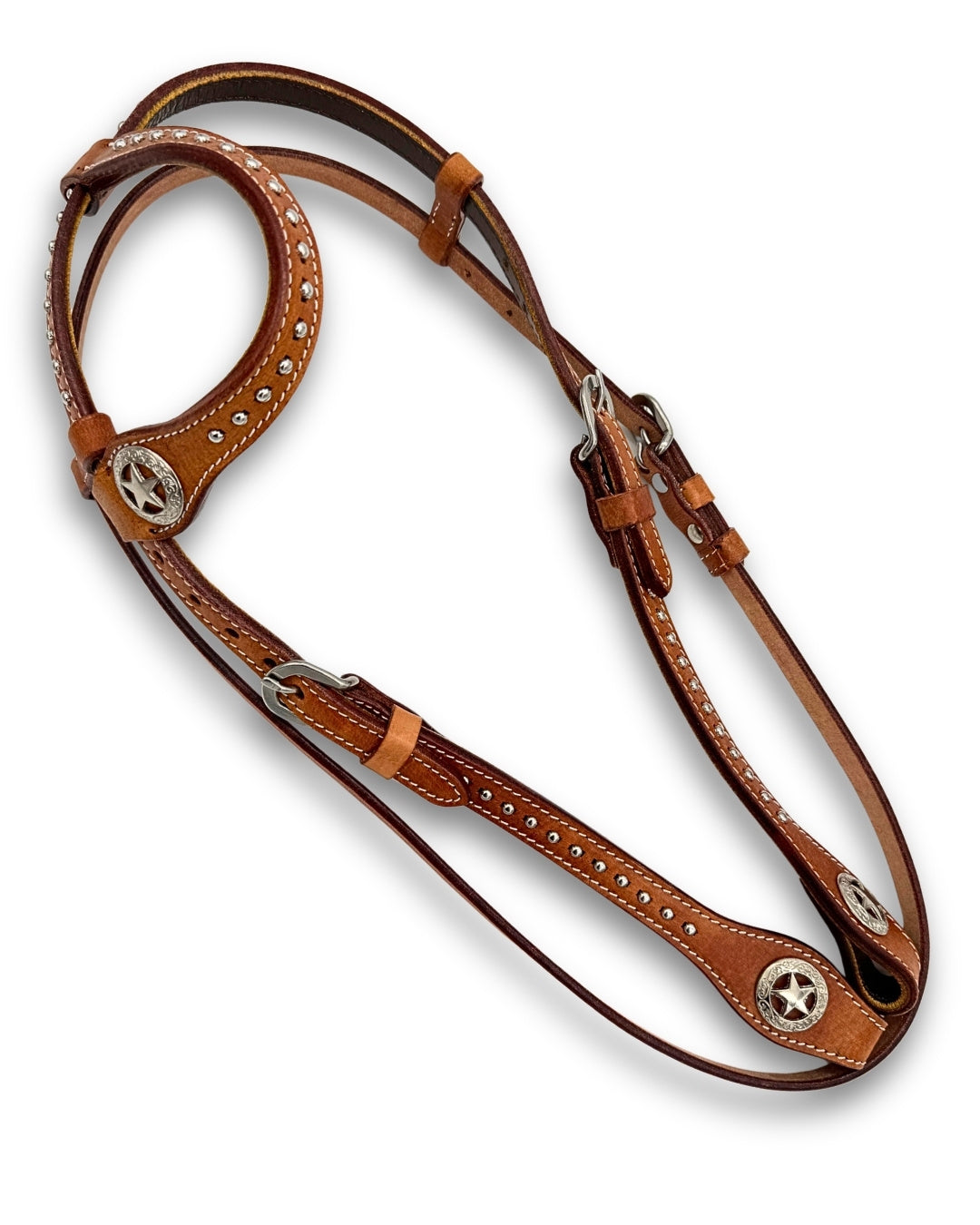 Bridon western une oreille marron, conchos étoiles et rivets