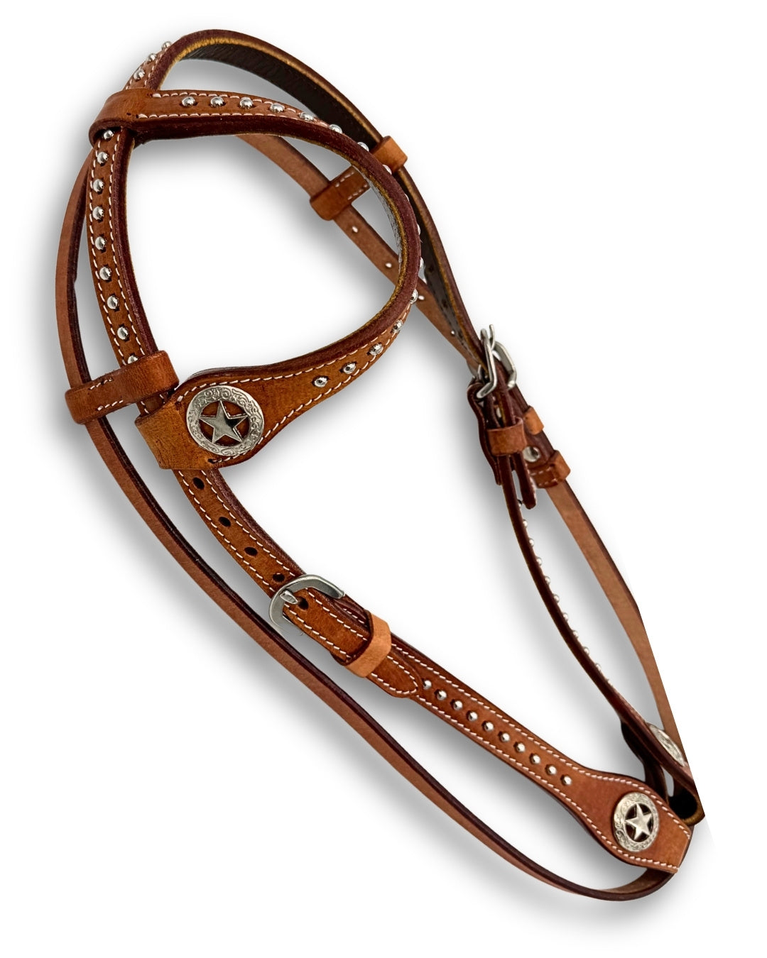 Bridon western une oreille marron, conchos étoiles et rivets