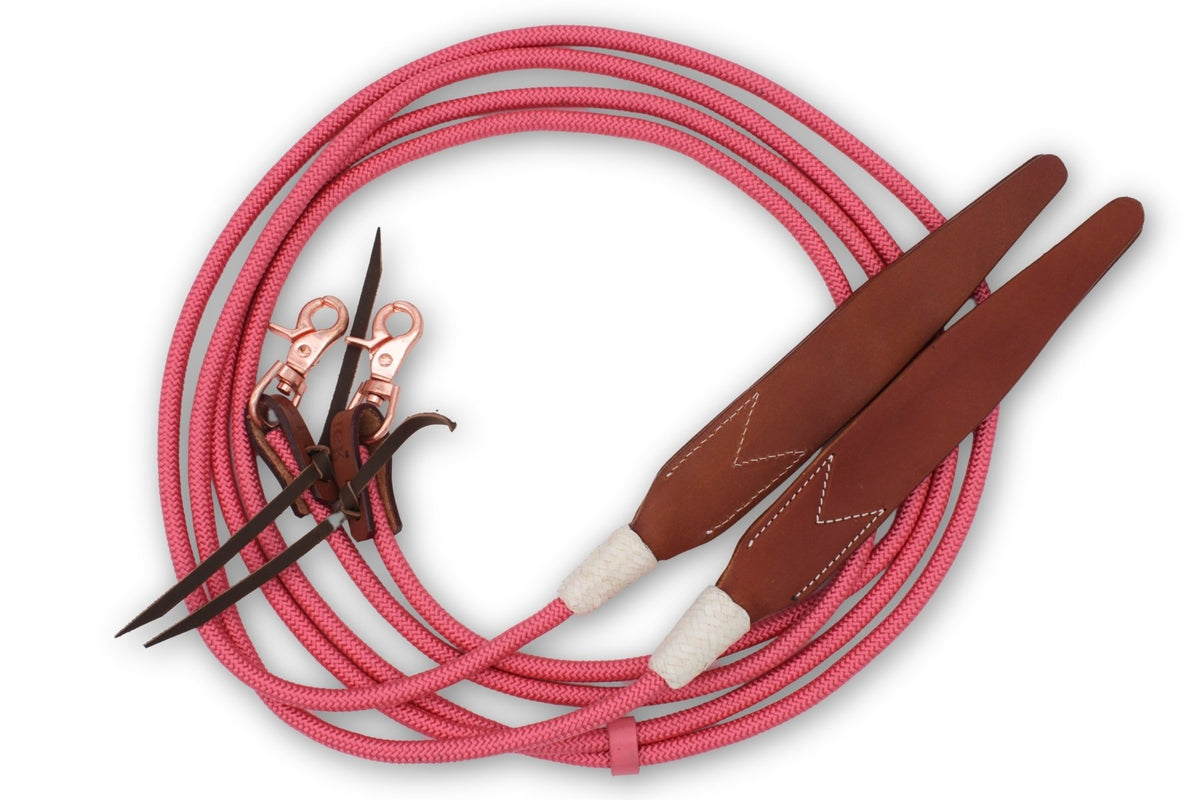 Rênes western fermées en nylon tressé, mèche en cuir marron, 2,4 m