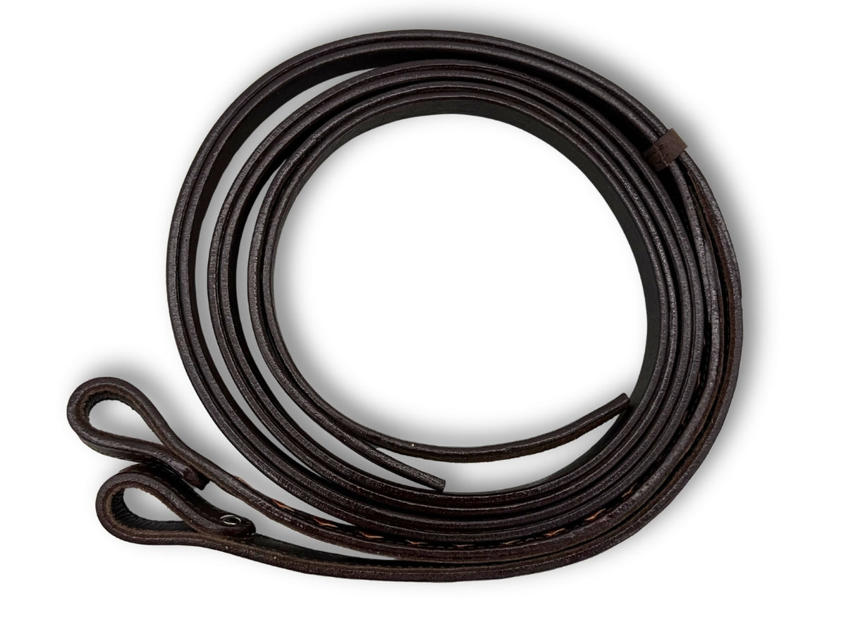Split reins en cuir marron foncé, décor rose, 2,2 m