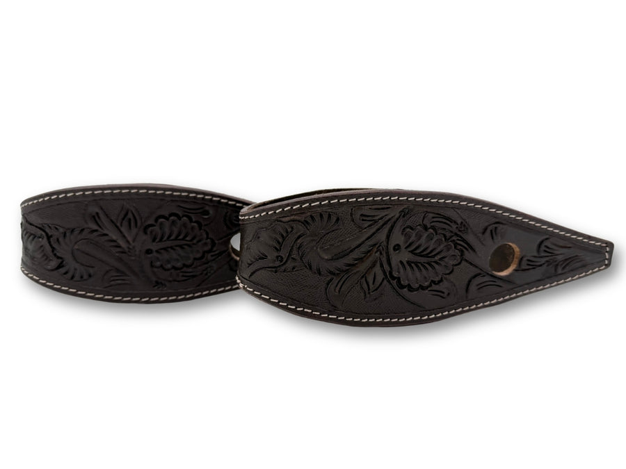 Slobber straps en cuir marron foncé estampé floral, petite ou grande