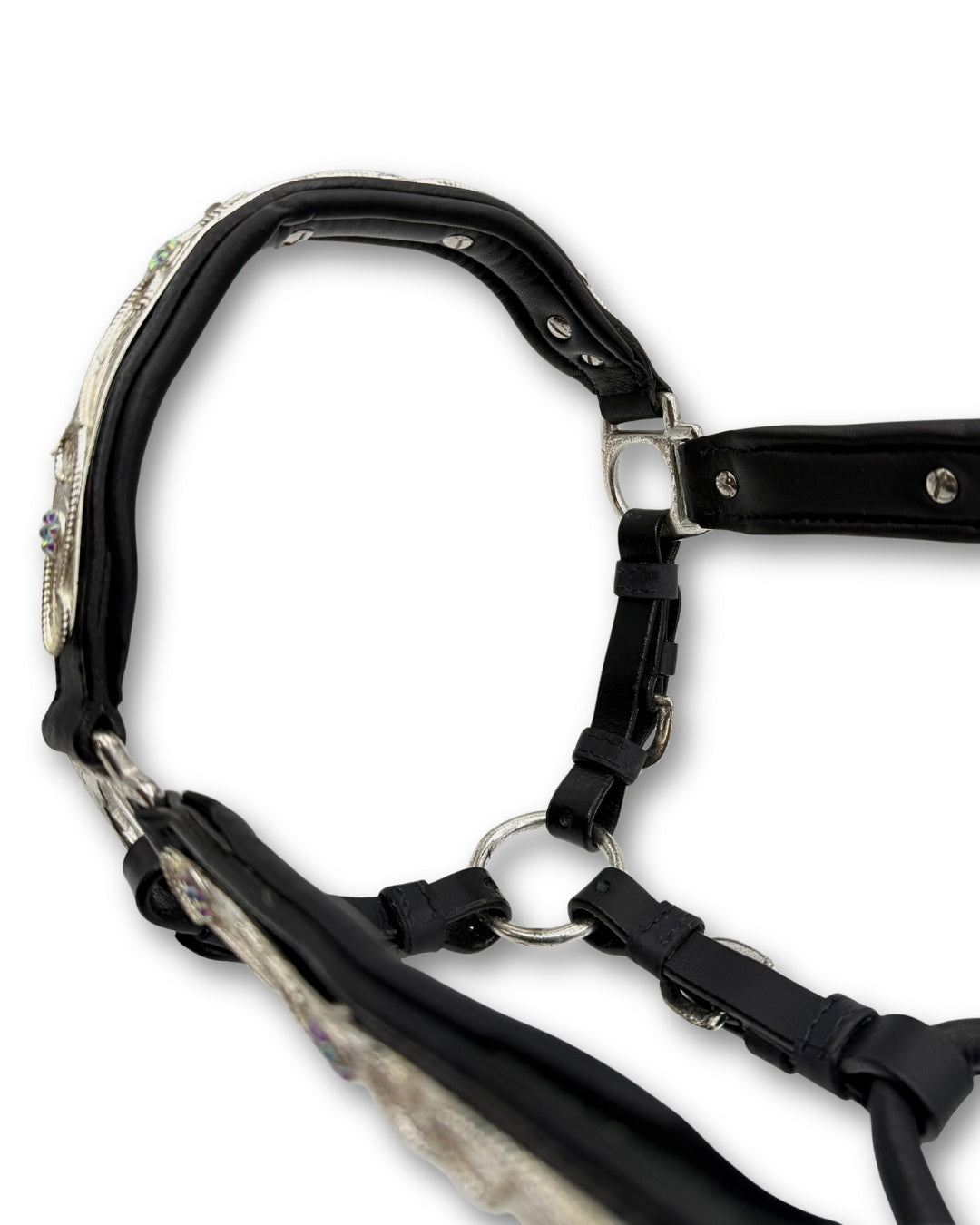 Licol de présentation western cuir noir rembourré, ferrures à strass