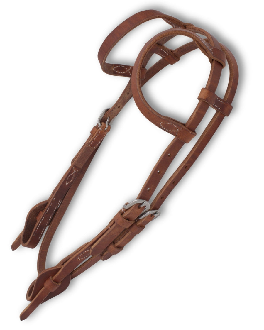 Bridon western deux oreilles Quick Change, cuir américain, sous-gorge