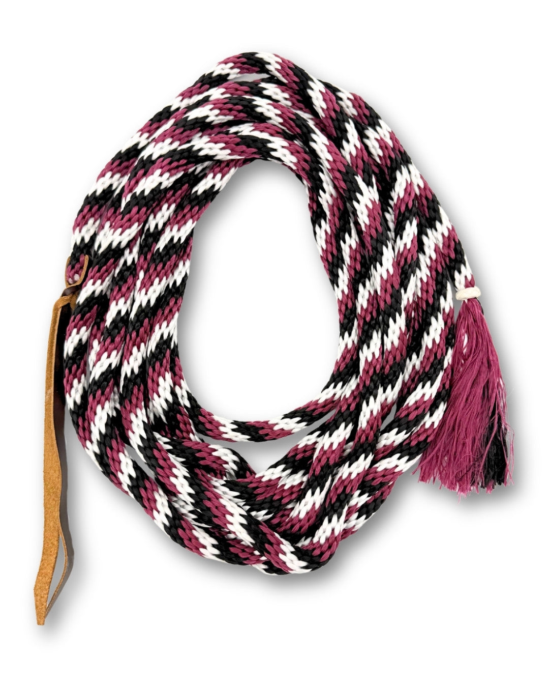 Mecate western en nylon tricolore noir, blanc et bordeaux, 7 m
