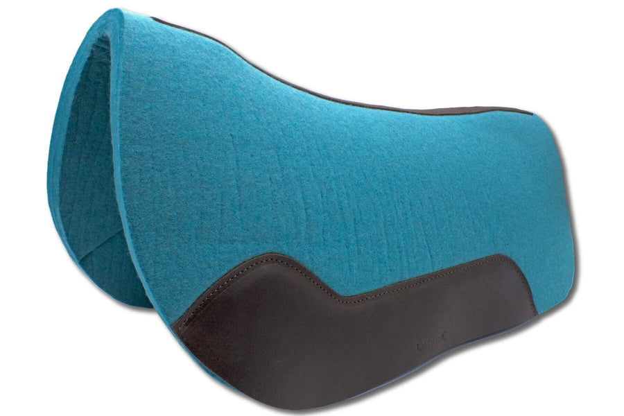 Tapis western round skirt court en feutre de laine turquoise, 73 x 79