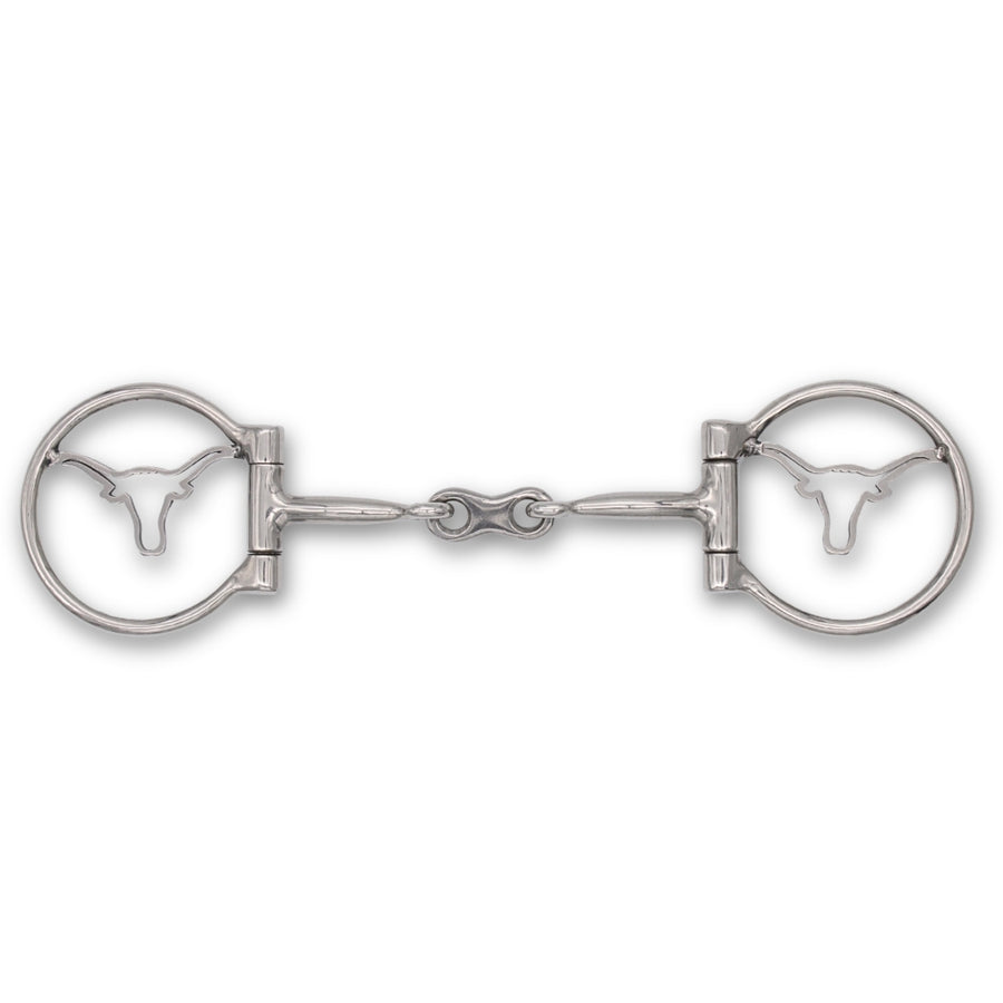 Mors western D-ring double brisure, motif longhorn, inox