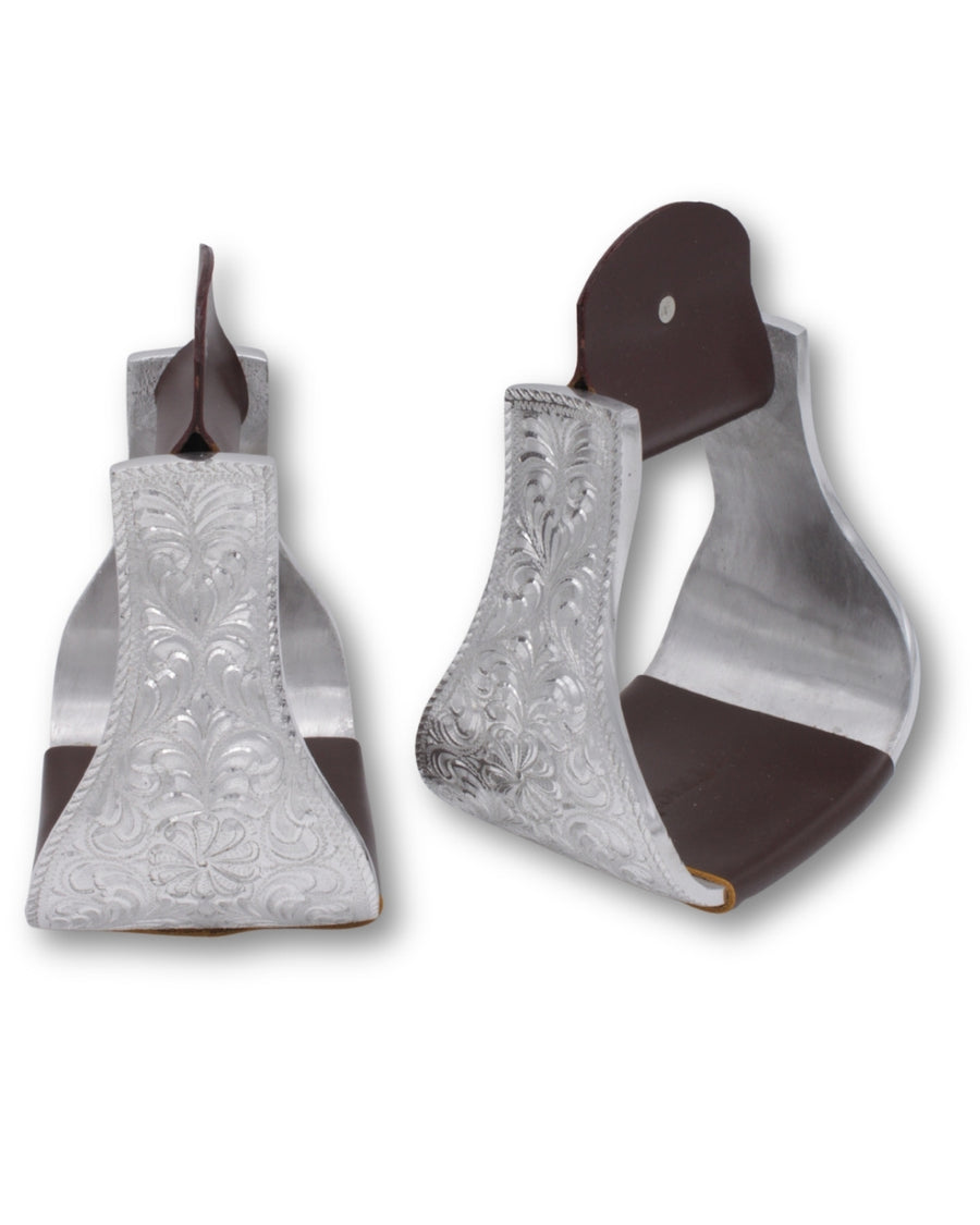 Étriers western extra larges en aluminium gravé argent, la paire
