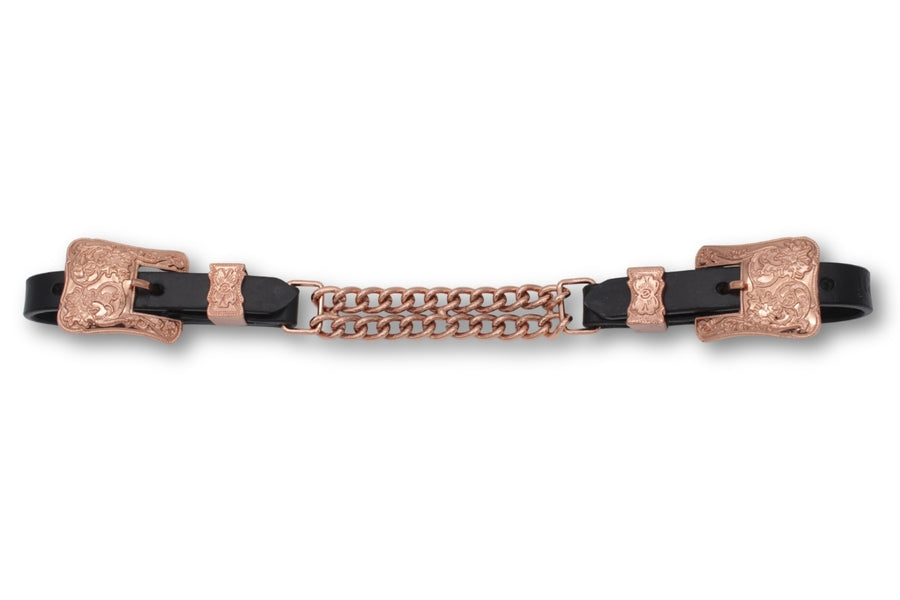 Gourmette western en cuir or rose, boucles décorées