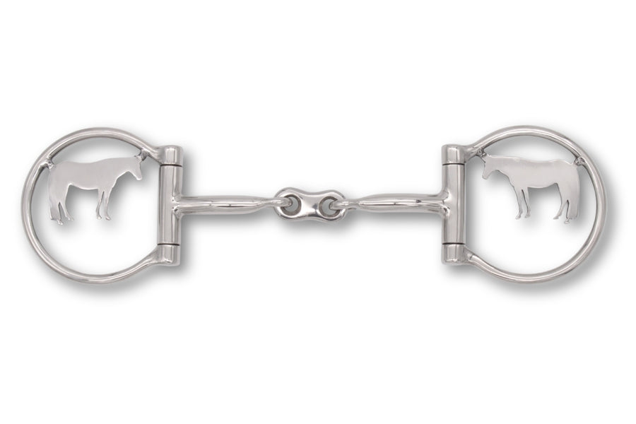 Mors western D-ring double brisure, motif cheval, inox, 12,5 cm
