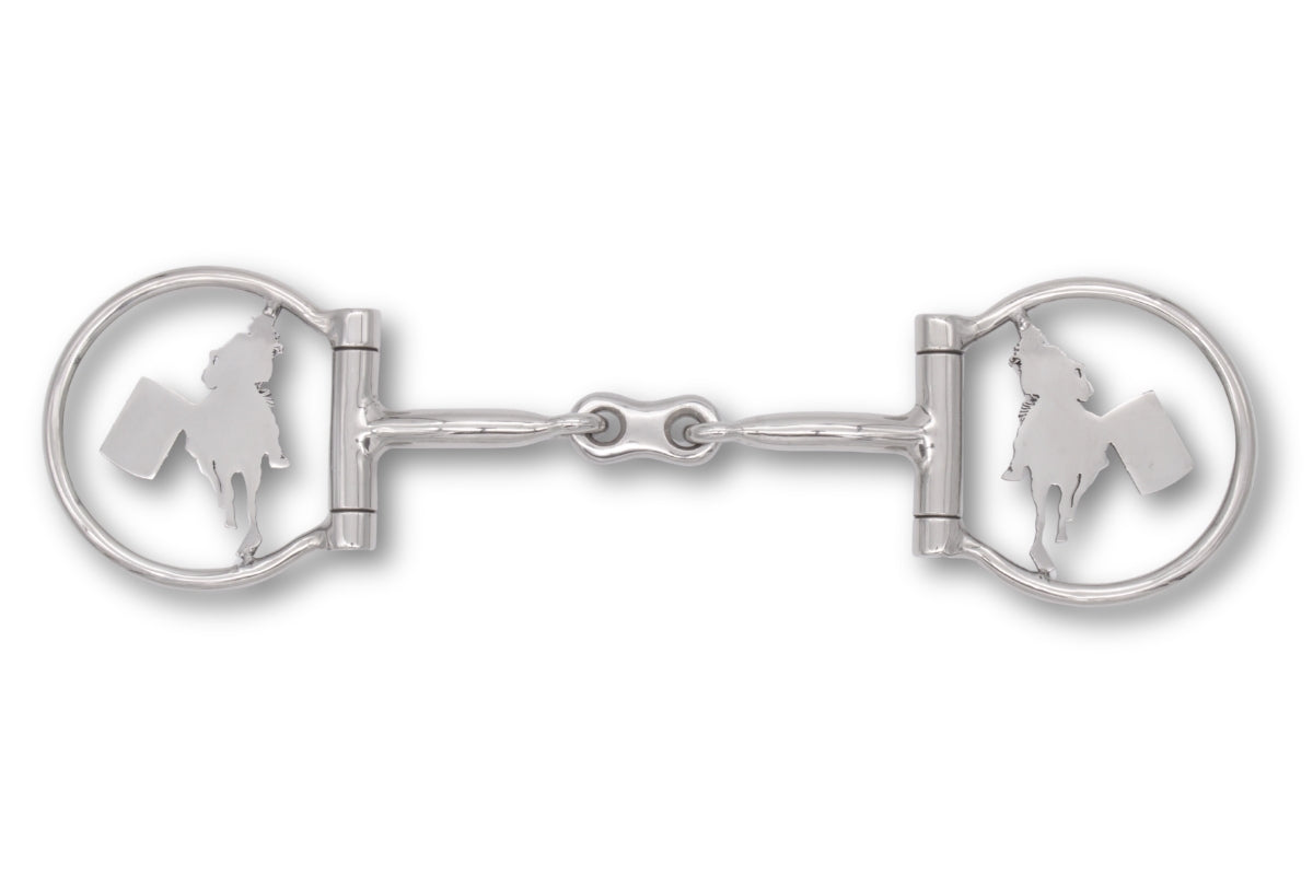 Mors western D-ring double brisure, motif barrel race, inox, 12,5 cm