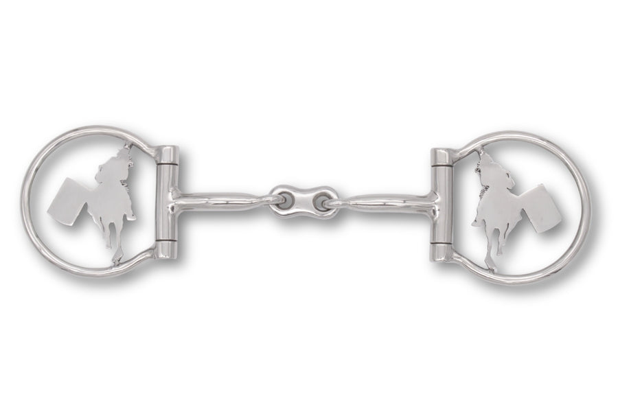 Mors western D-ring double brisure, motif barrel race, inox, 12,5 cm