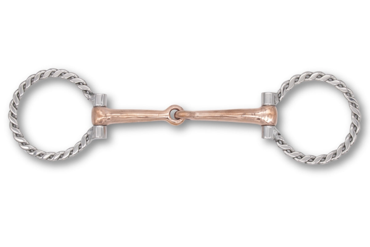 Mors western filet anneaux torsadés, canon cuivre, inox, 12,5 cm