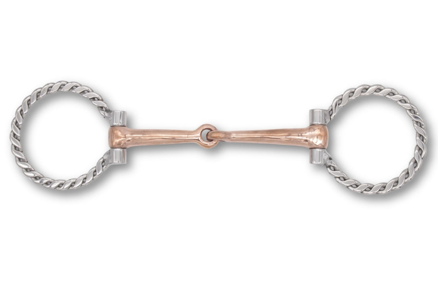 Mors western filet anneaux torsadés, canon cuivre, inox, 12,5 cm