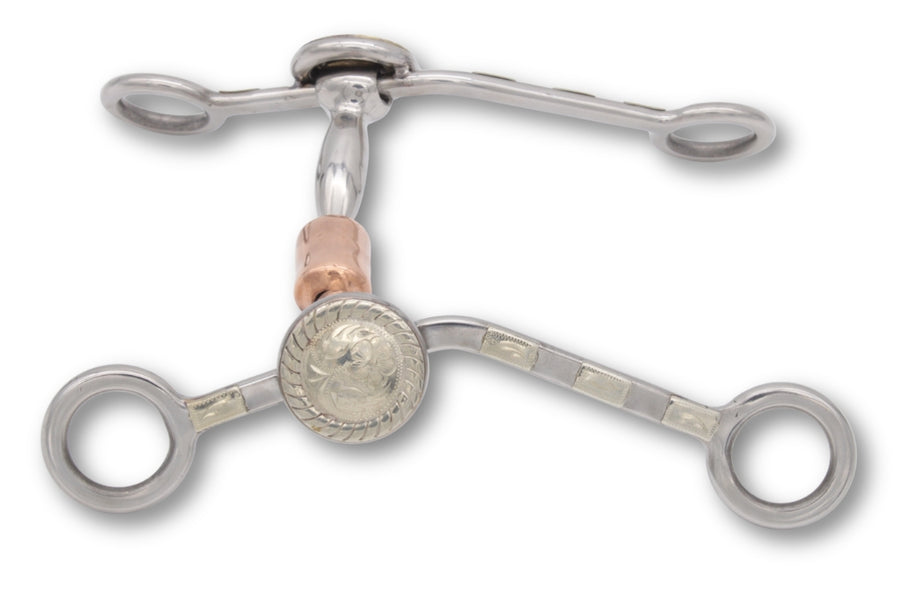 Mors western à branches gravées avec gros rouleau cuivre, 12,5 cm