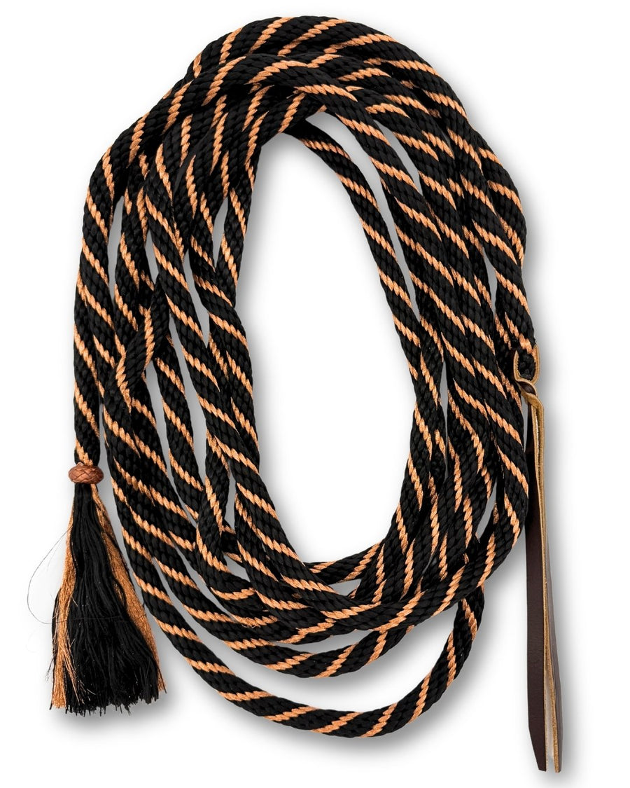 Mecate western en nylon souple, noir ou marron avec or rose, 7 m