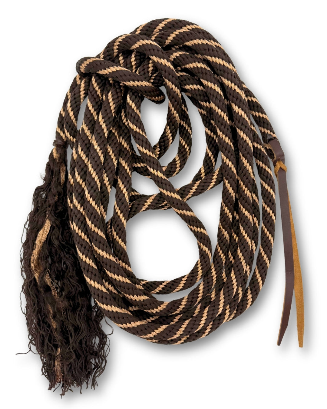 Mecate western en nylon souple, noir ou marron avec or rose, 7 m