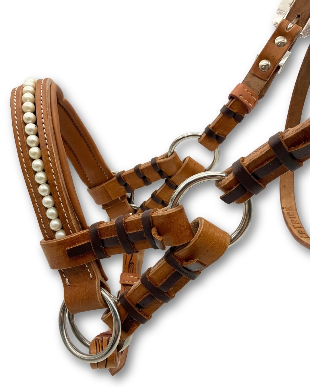 Side-pull western deux oreilles perlé, rembourré, cuir marron estampé
