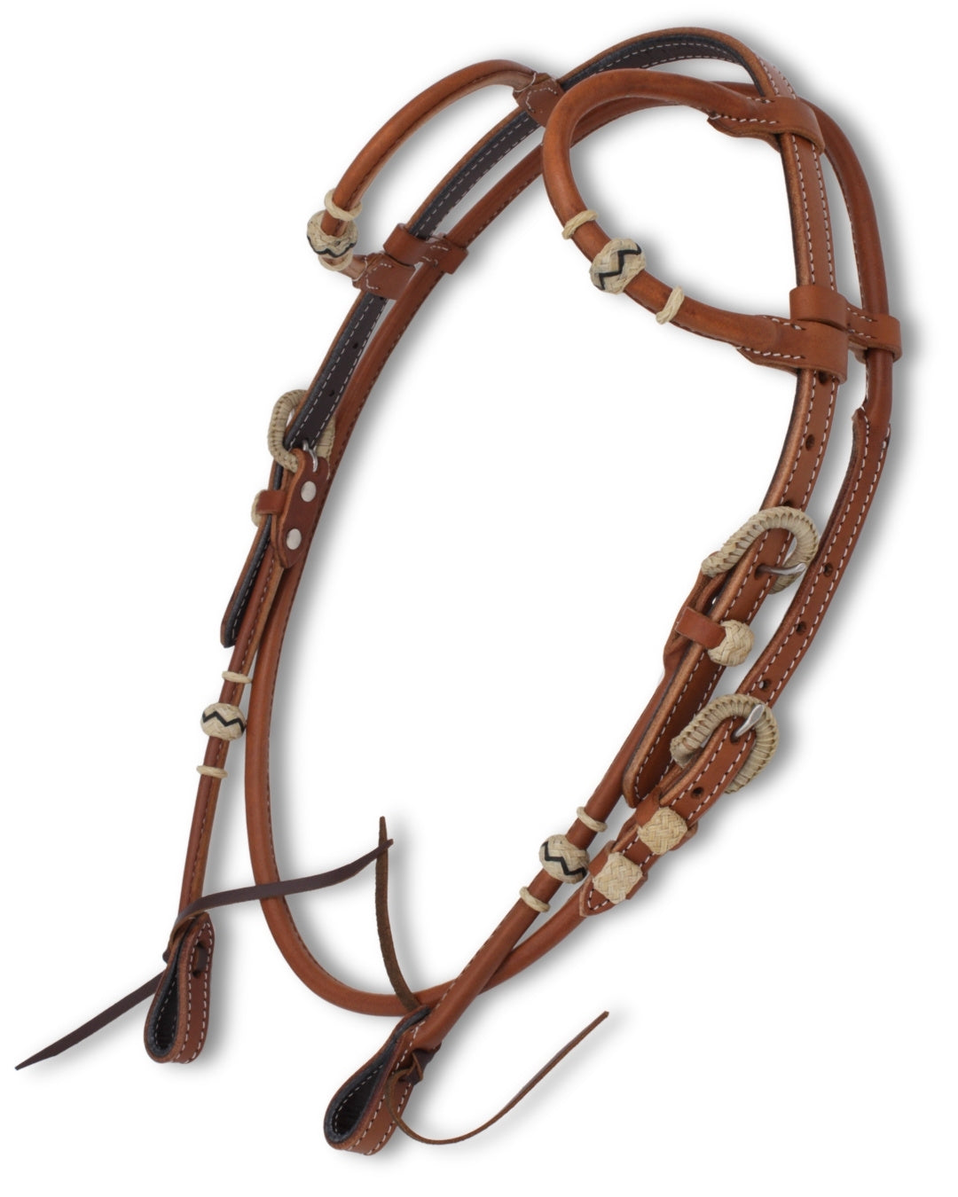 Bridon western deux oreilles cuir américain roulé, accents cuir brut