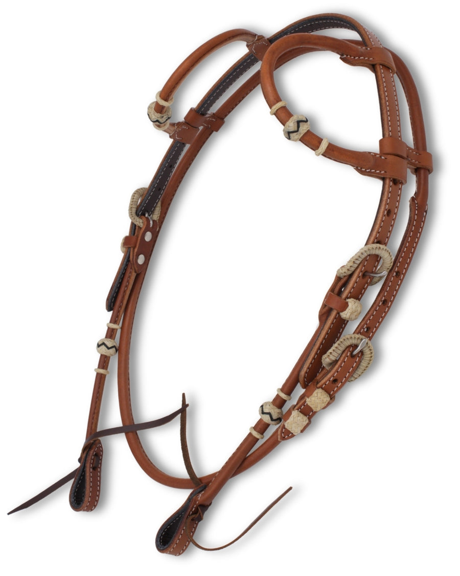 Bridon western deux oreilles cuir américain roulé, accents cuir brut