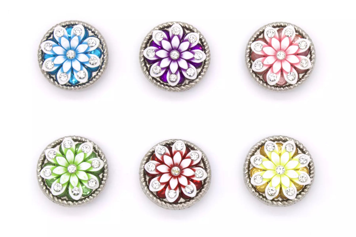 Concho fleur à strass, 3,5 cm, à visser, plusieurs couleurs