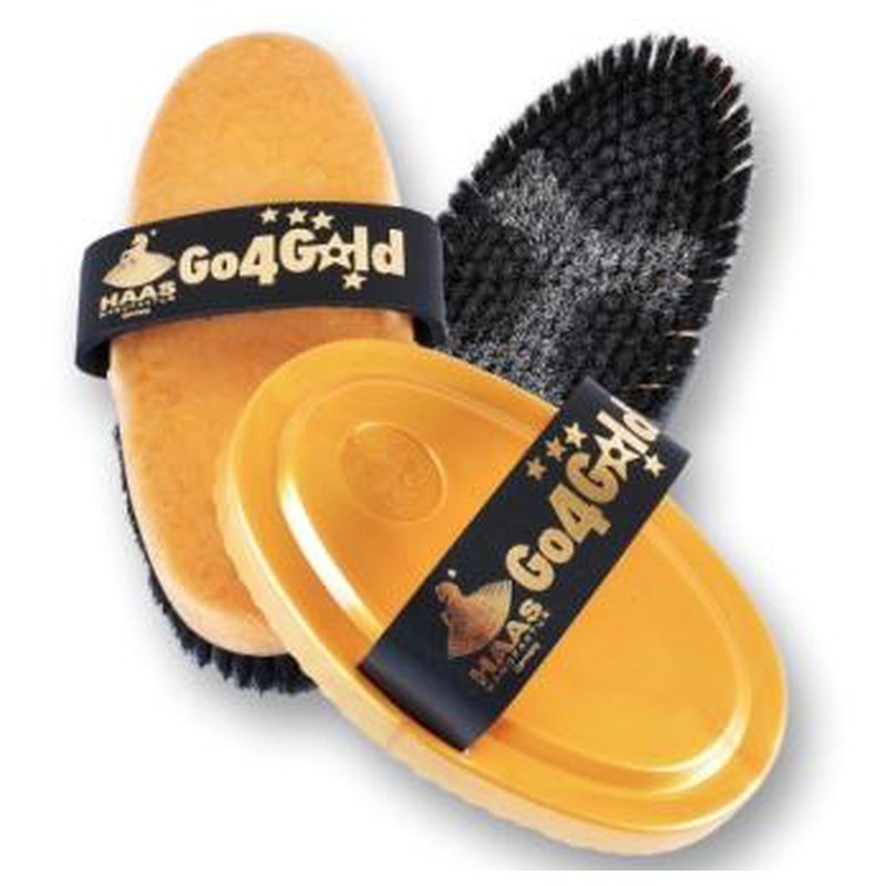 Set de pansage Haas Go 4 Gold, brosse douce et étrille dorées