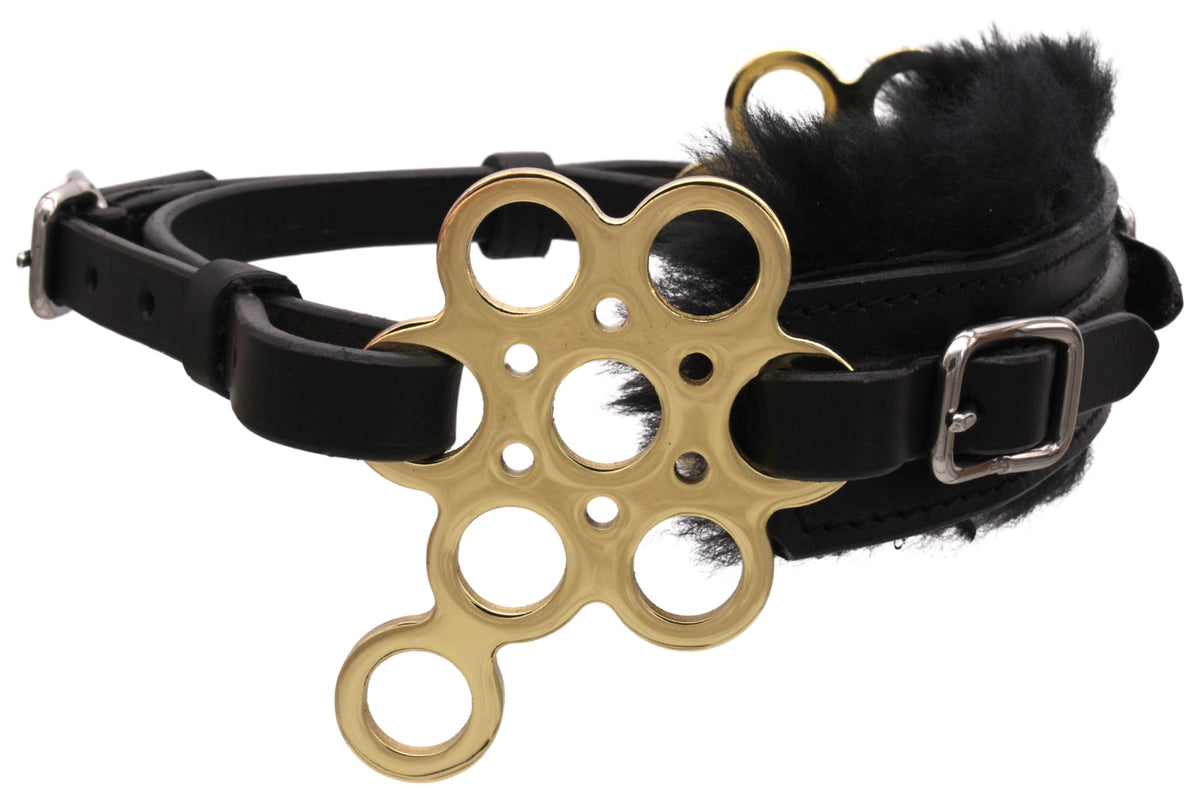 Hackamore western Flower doré avec mouton, cuir noir ou marron
