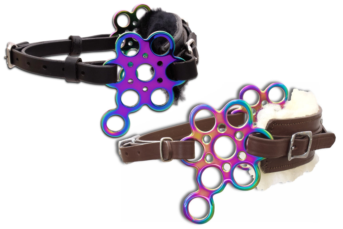 Hackamore western Flower irisé avec mouton, cuir noir ou marron