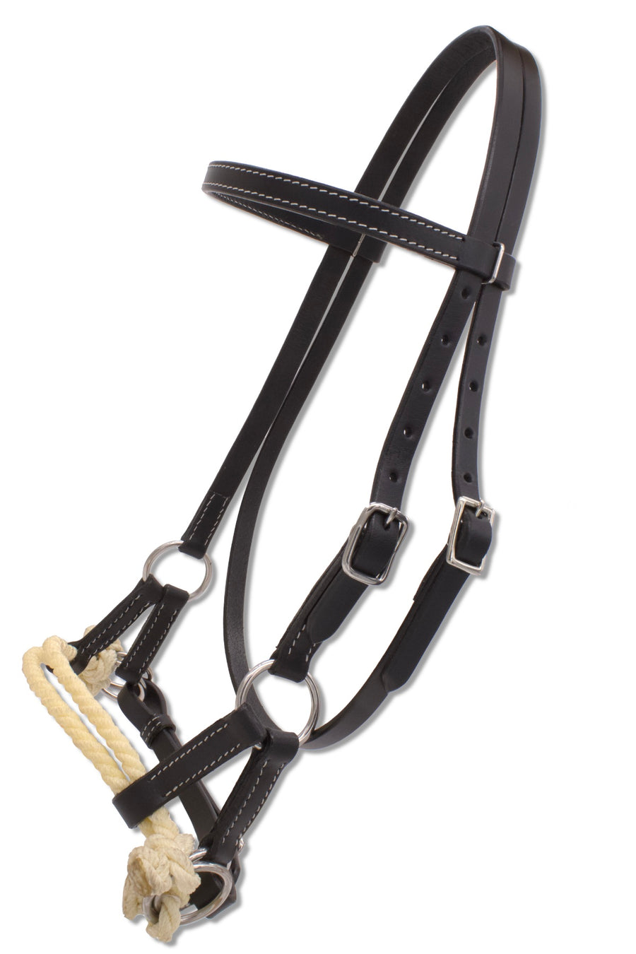 Side-pull western noir à muserolle en corde de cuir brut