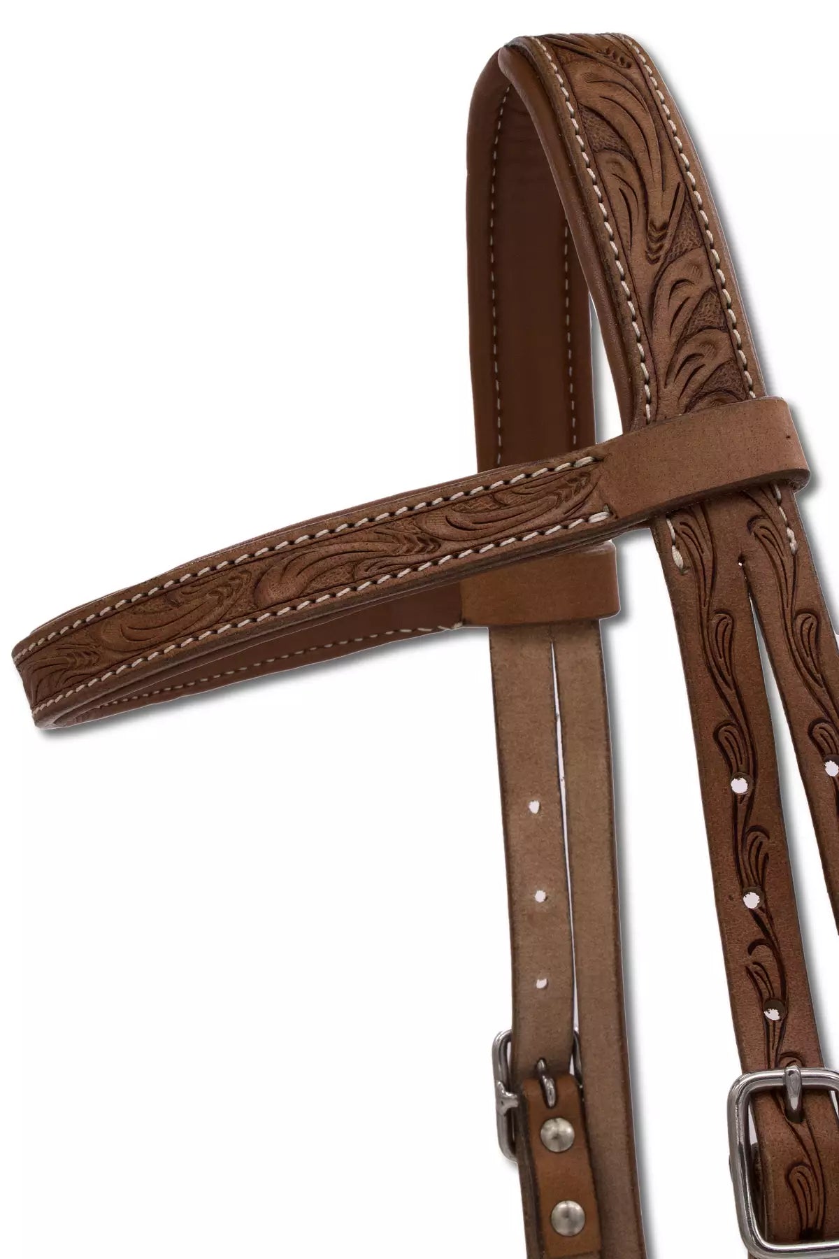 Side-pull western rembourré anatomique, cuir marron estampé floral