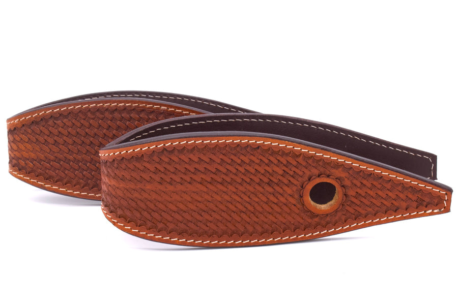 Slobber straps en cuir marron doublé estampé vannerie, grande taille