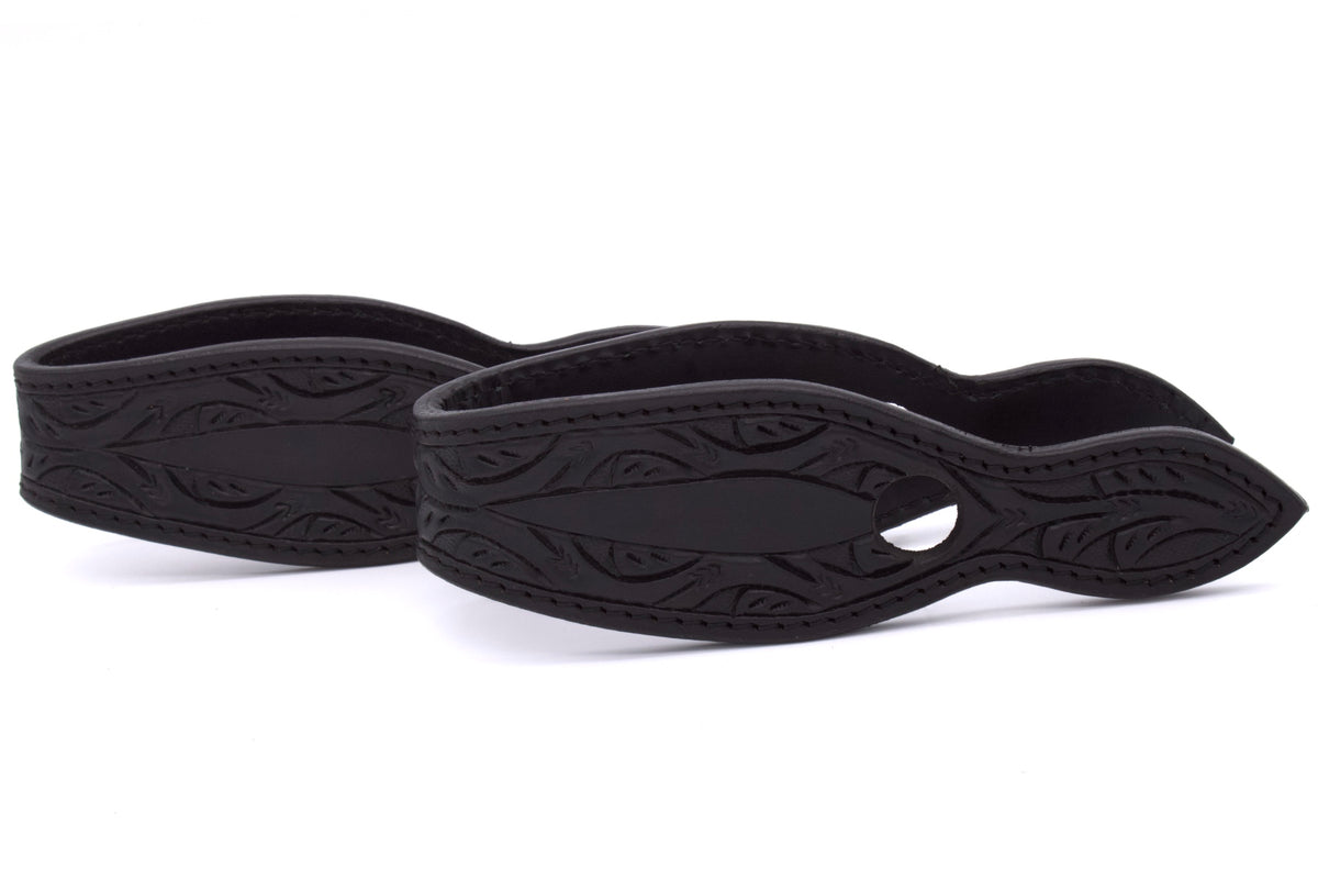 Slobber straps en cuir tout noir estampé, petite ou grande taille