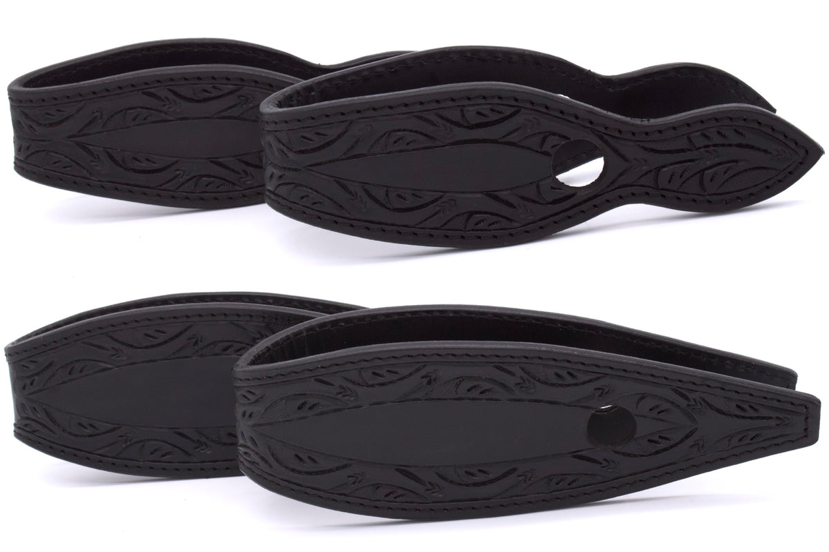 Slobber straps en cuir tout noir estampé, petite ou grande taille