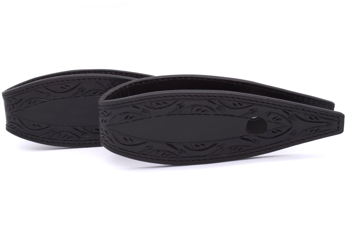 Slobber straps en cuir tout noir estampé, petite ou grande taille
