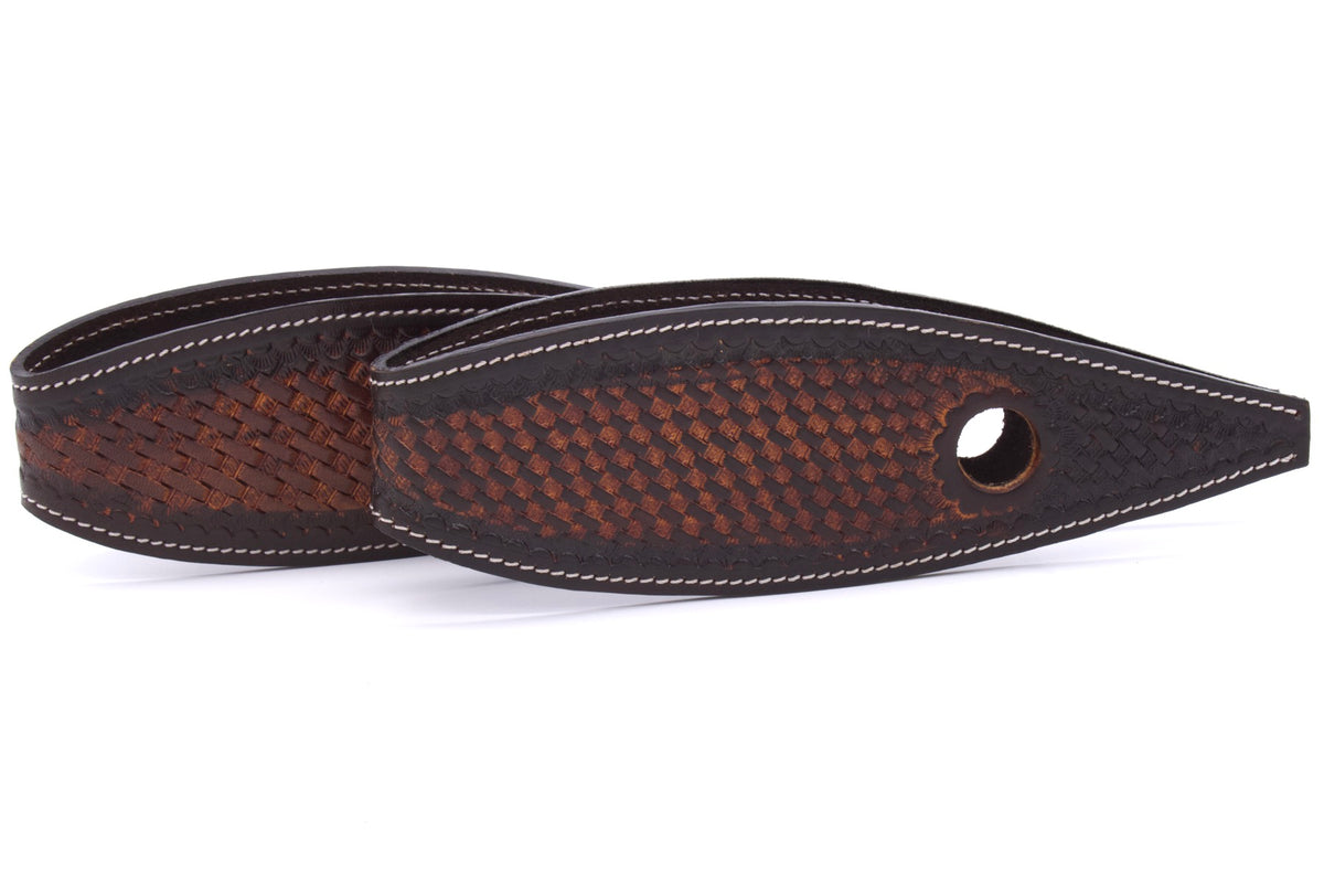 Slobber straps en cuir marron foncé estampé vannerie, 2 tailles
