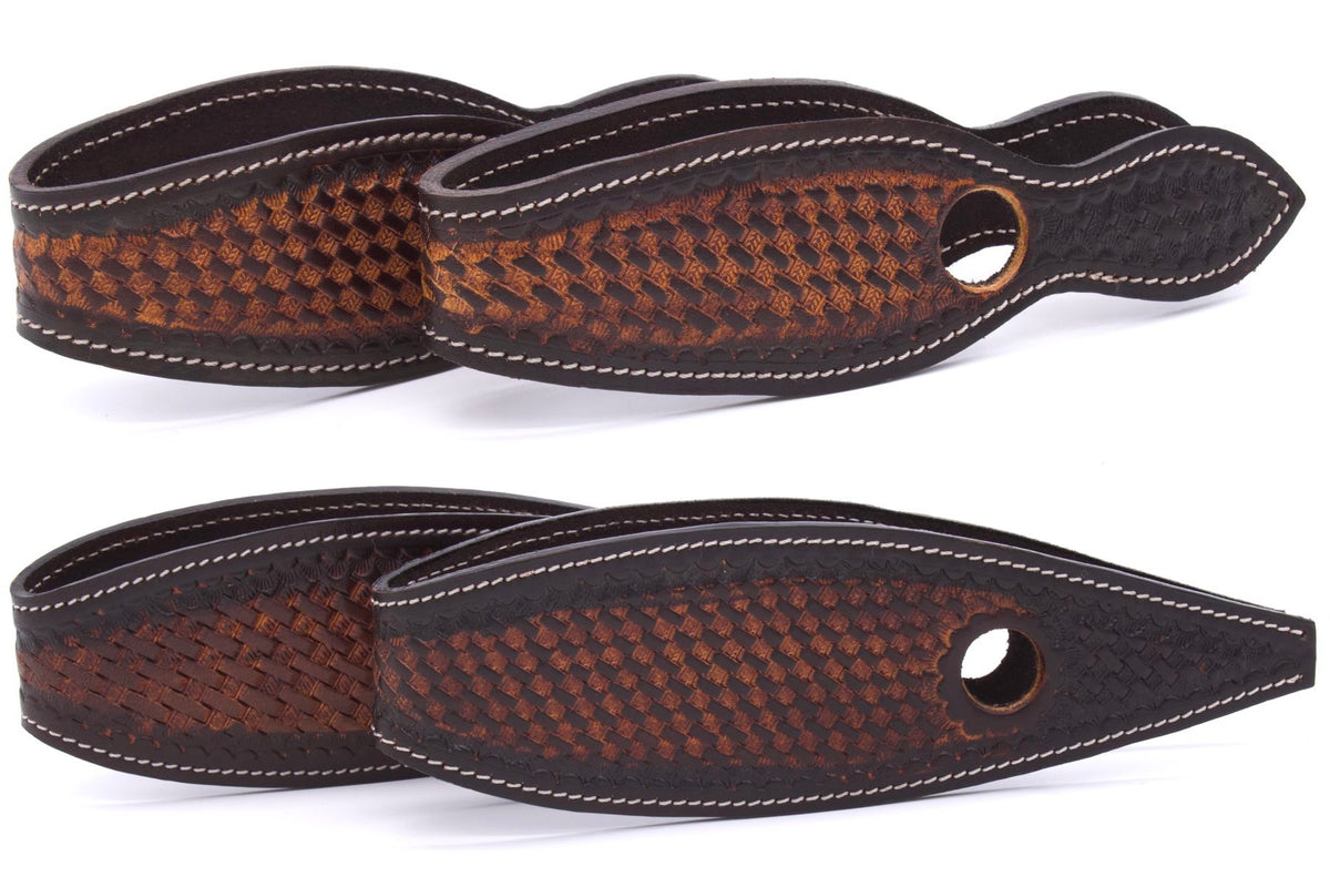 Slobber straps en cuir marron foncé estampé vannerie, 2 tailles