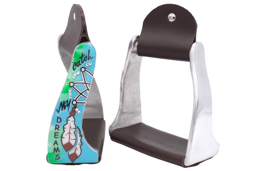 Étriers western twisted turquoise motif plume « Catch my Dreams »