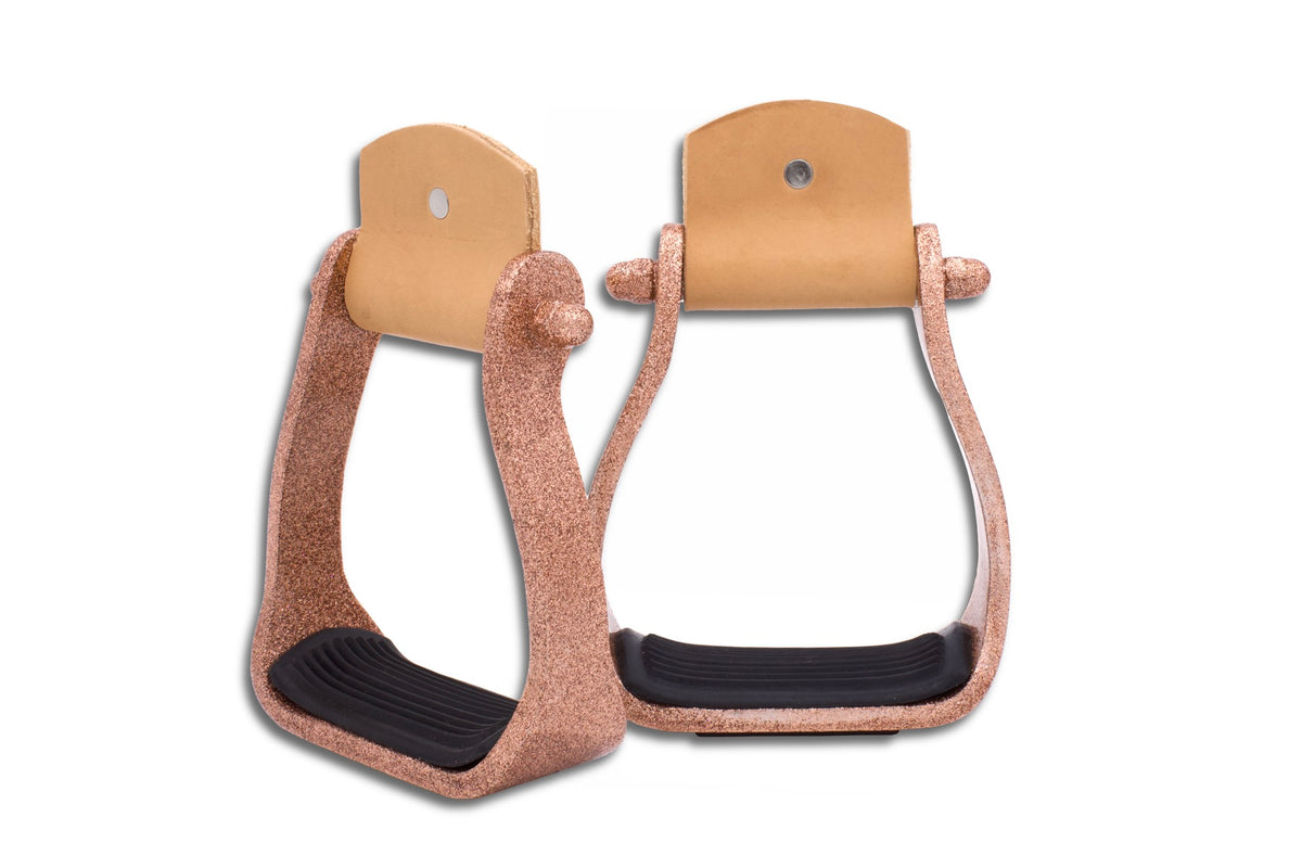 Étriers western pailletés or rose en aluminium, la paire