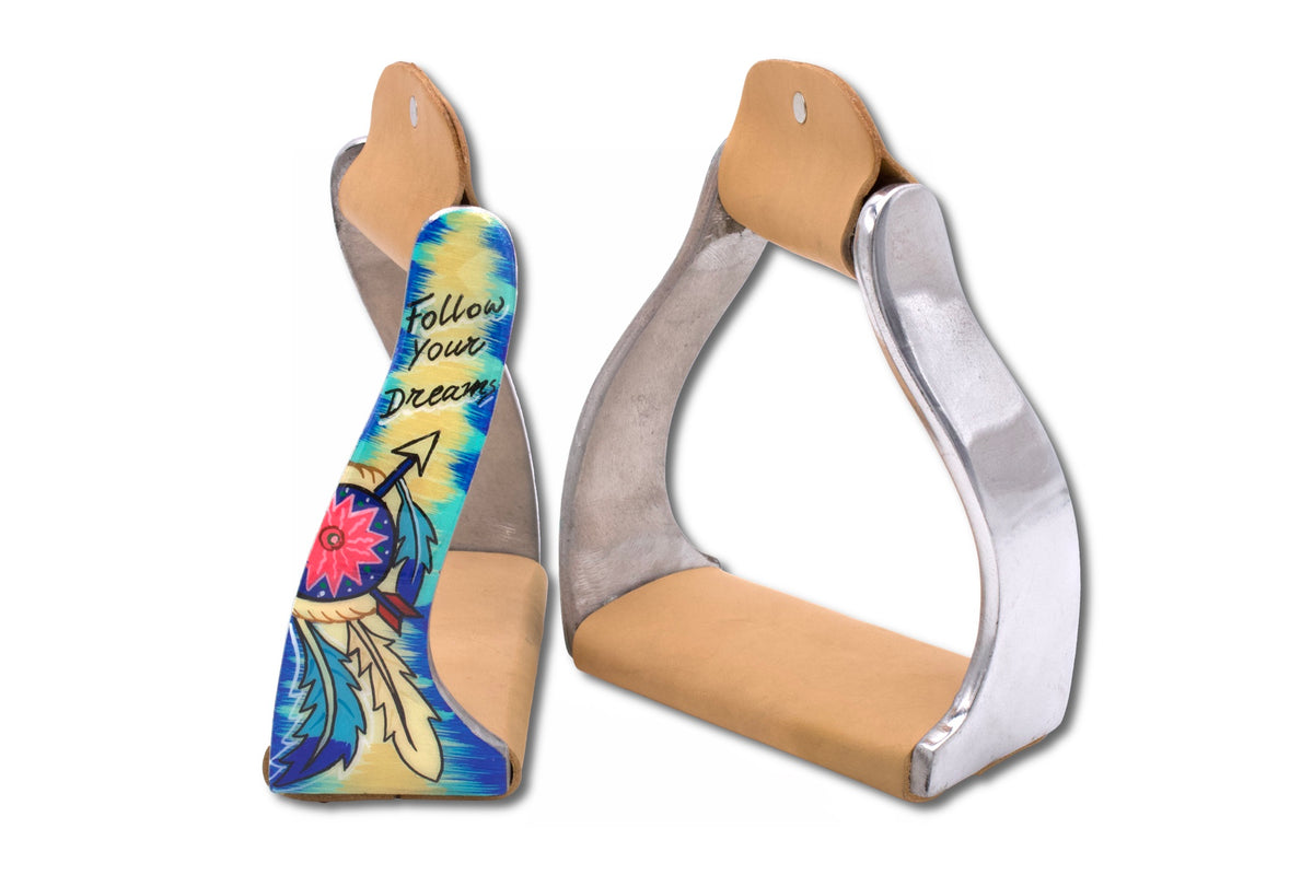 Étriers western twisted « Follow your dreams », aluminium et cuir