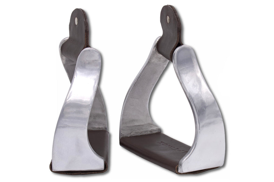 Étriers western twisted aluminium et cuir marron foncé, la paire