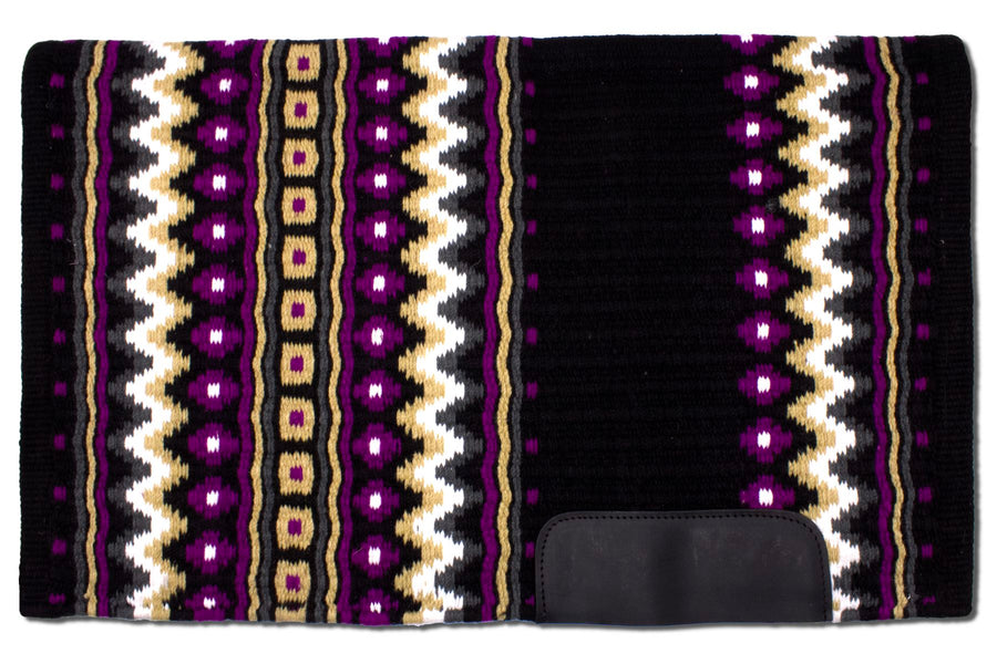 Couverture de selle western noir, violet, beige et blanc, laine
