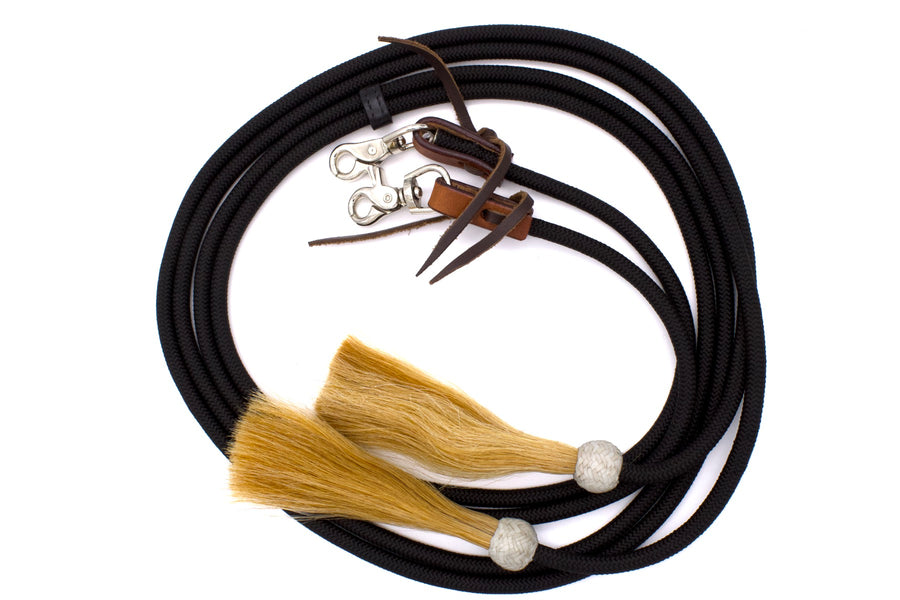 Rênes western fermées en nylon tressé avec pompon en crin, 2,3 m