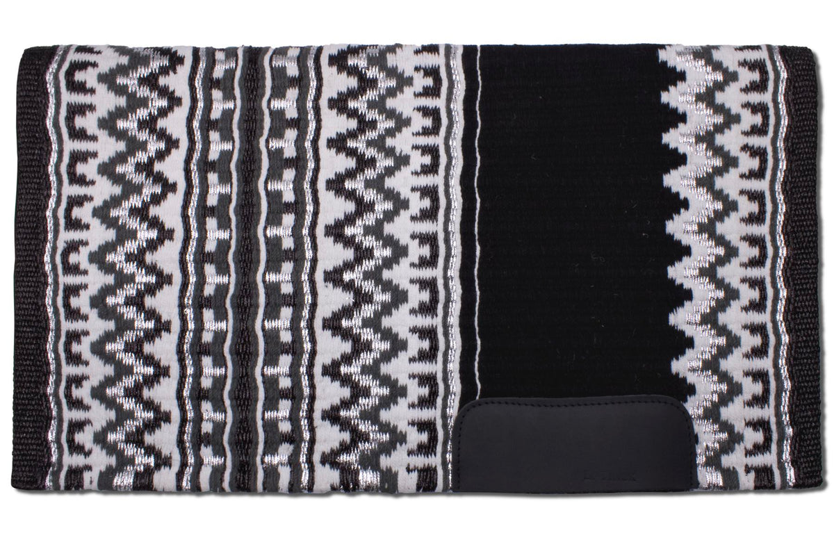 Couverture de selle western pailletée noir et argent, laine, 86 x 96 cm