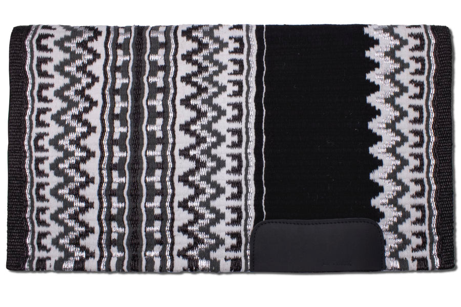 Couverture de selle western pailletée noir et argent, laine, 86 x 96 cm