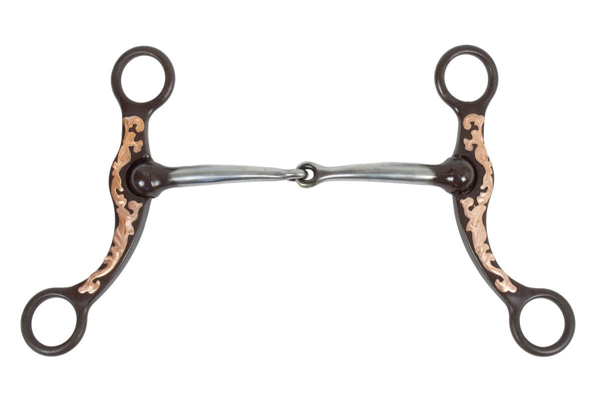 Mors western de show à branches fleuries, inserts cuivre, 13,5 cm