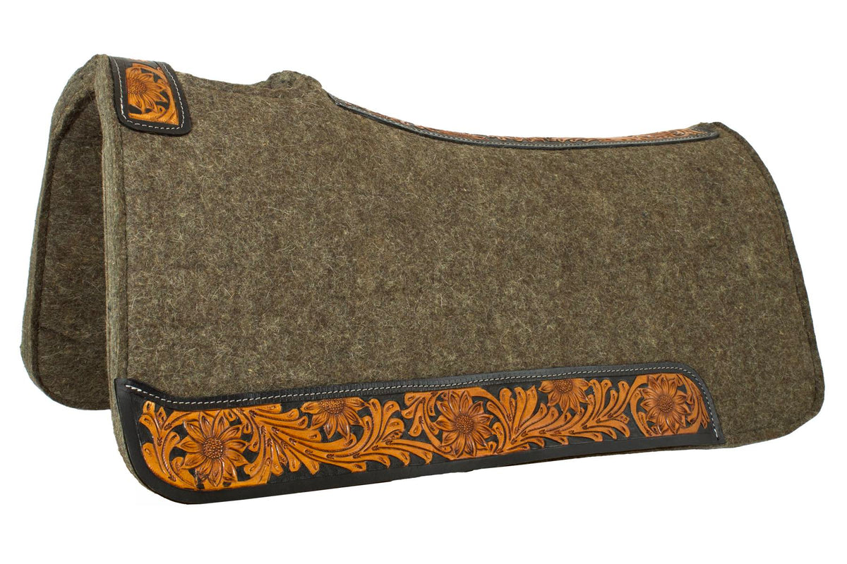 Tapis western square en feutre de laine 2,6 cm, cuir estampé, show