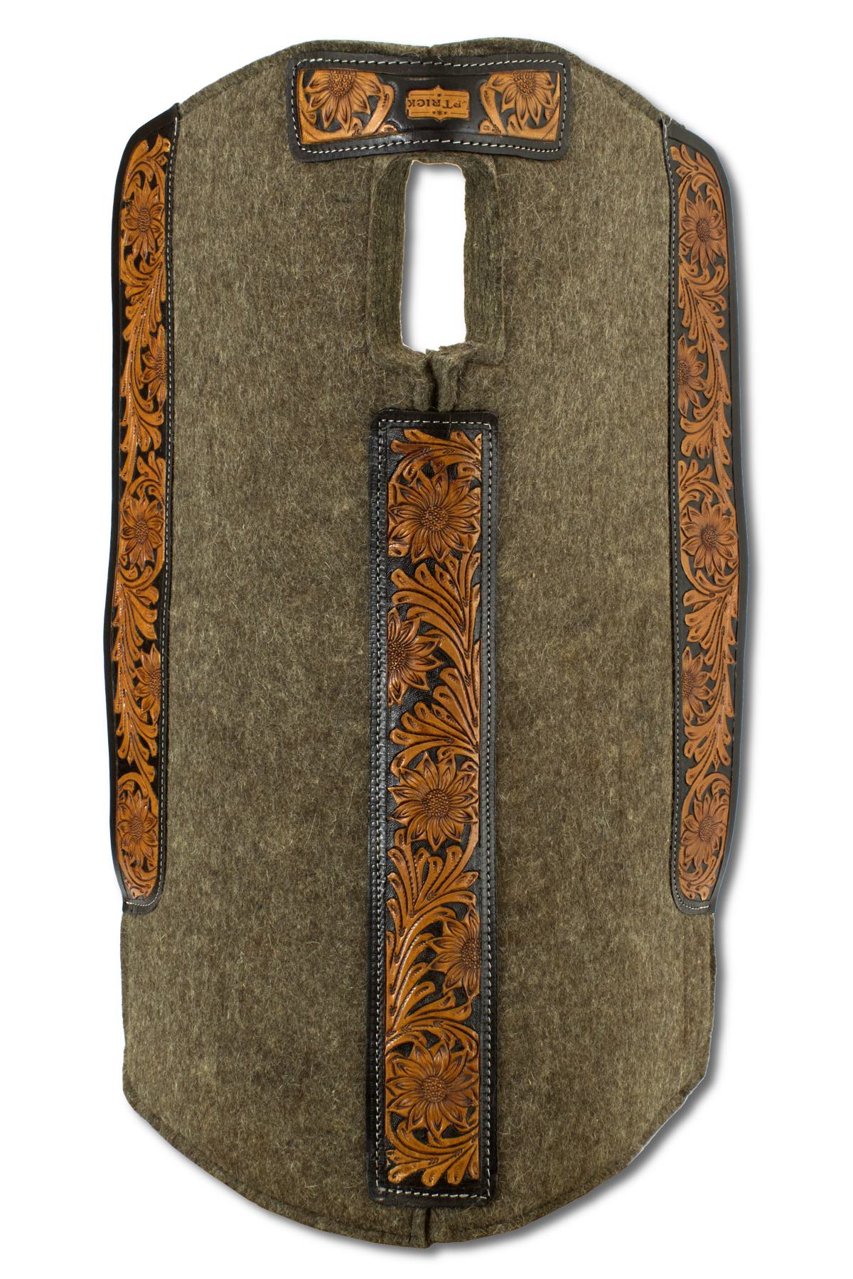 Tapis western square en feutre de laine 2,6 cm, cuir estampé, show