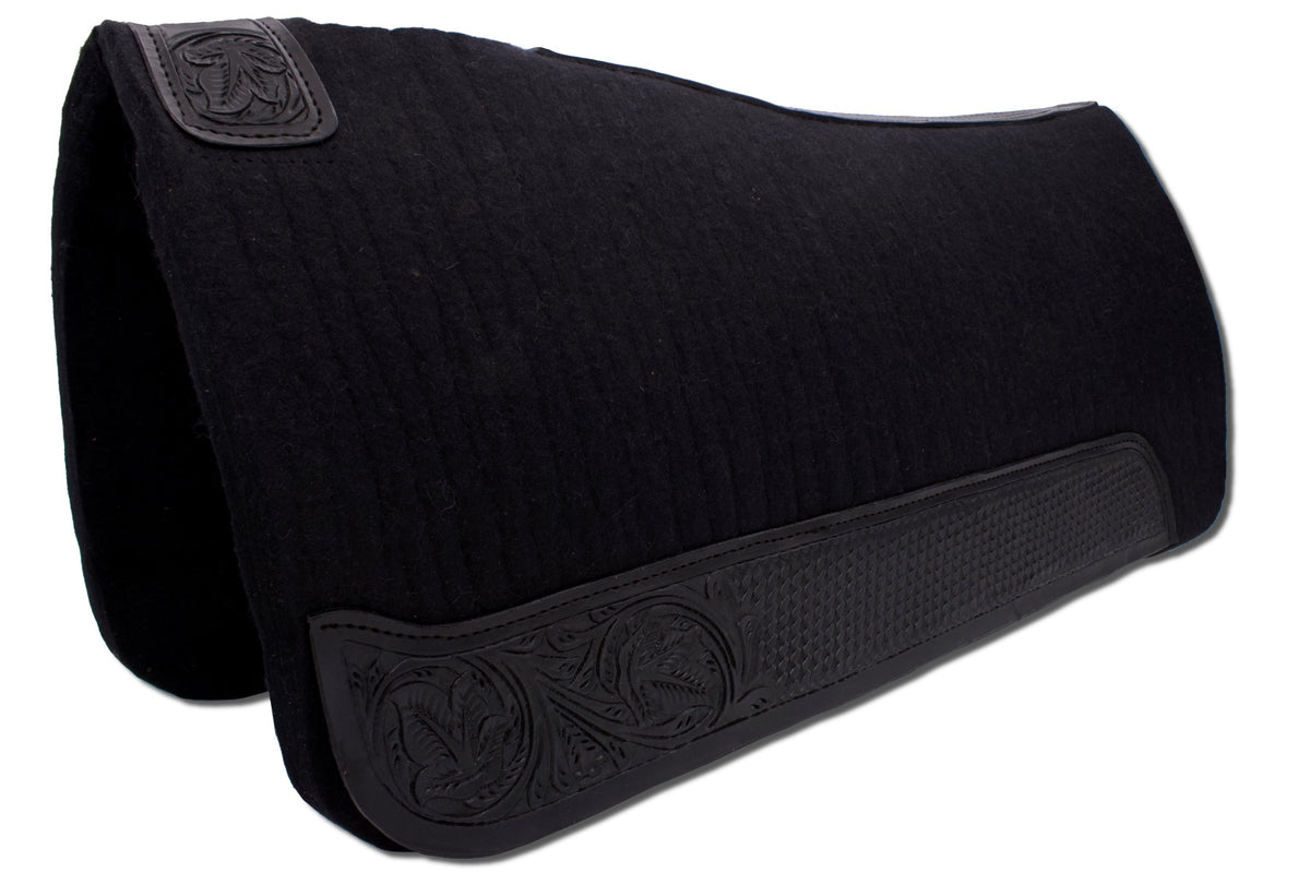 Tapis western noir en feutre 100 % laine, cuir noir estampé, 78 x 81 cm