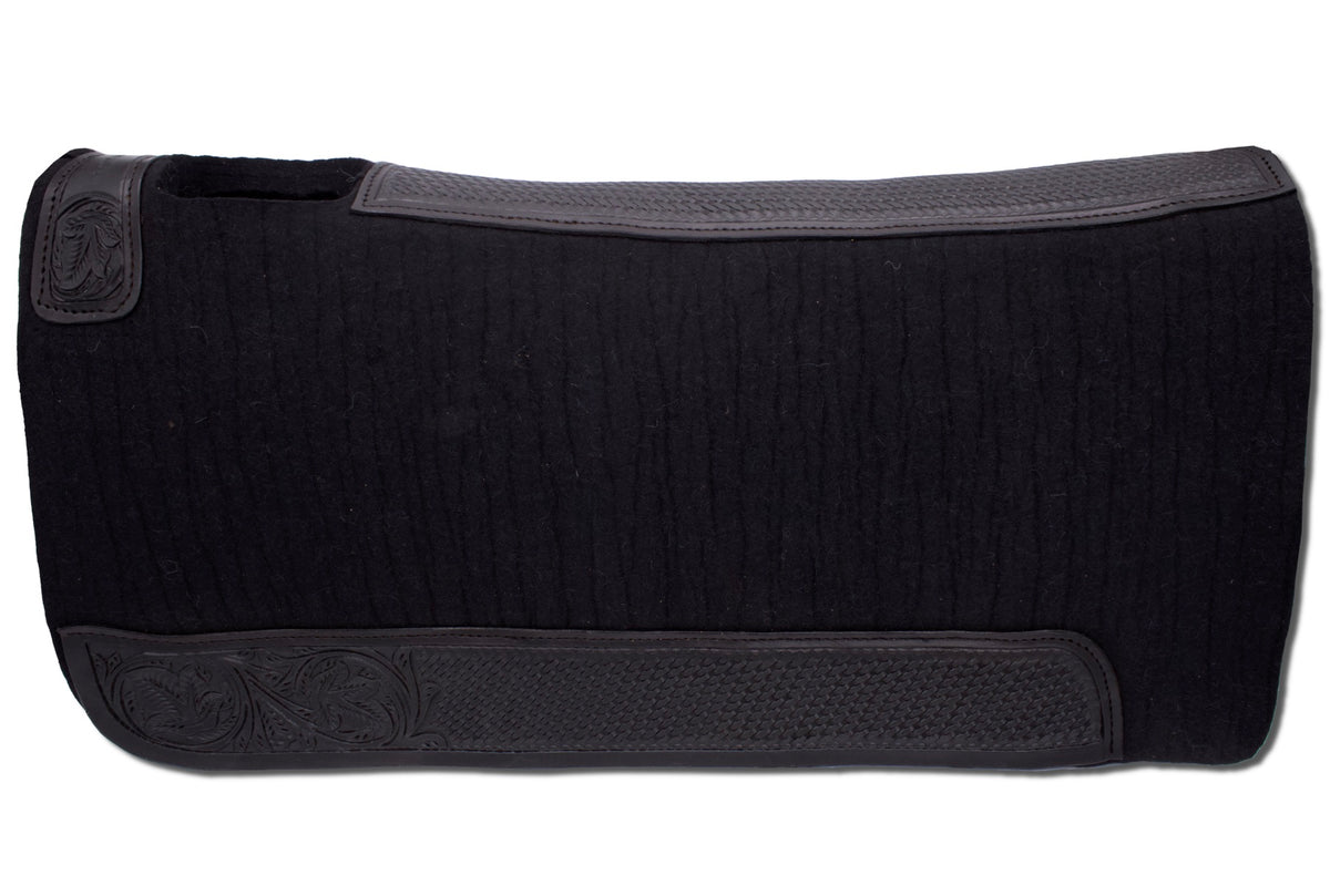 Tapis western noir en feutre 100 % laine, cuir noir estampé, 78 x 81 cm