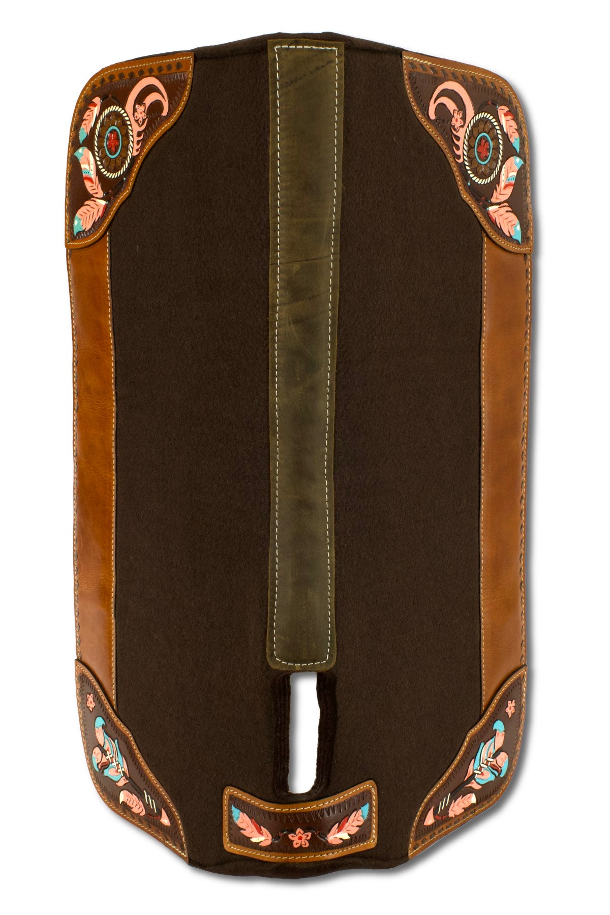 Tapis western en feutre marron, cuir estampé flèche, plume et capteur de rêves